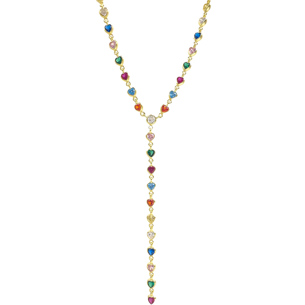 Kalp Model Renkli Taşlı Y Kolye