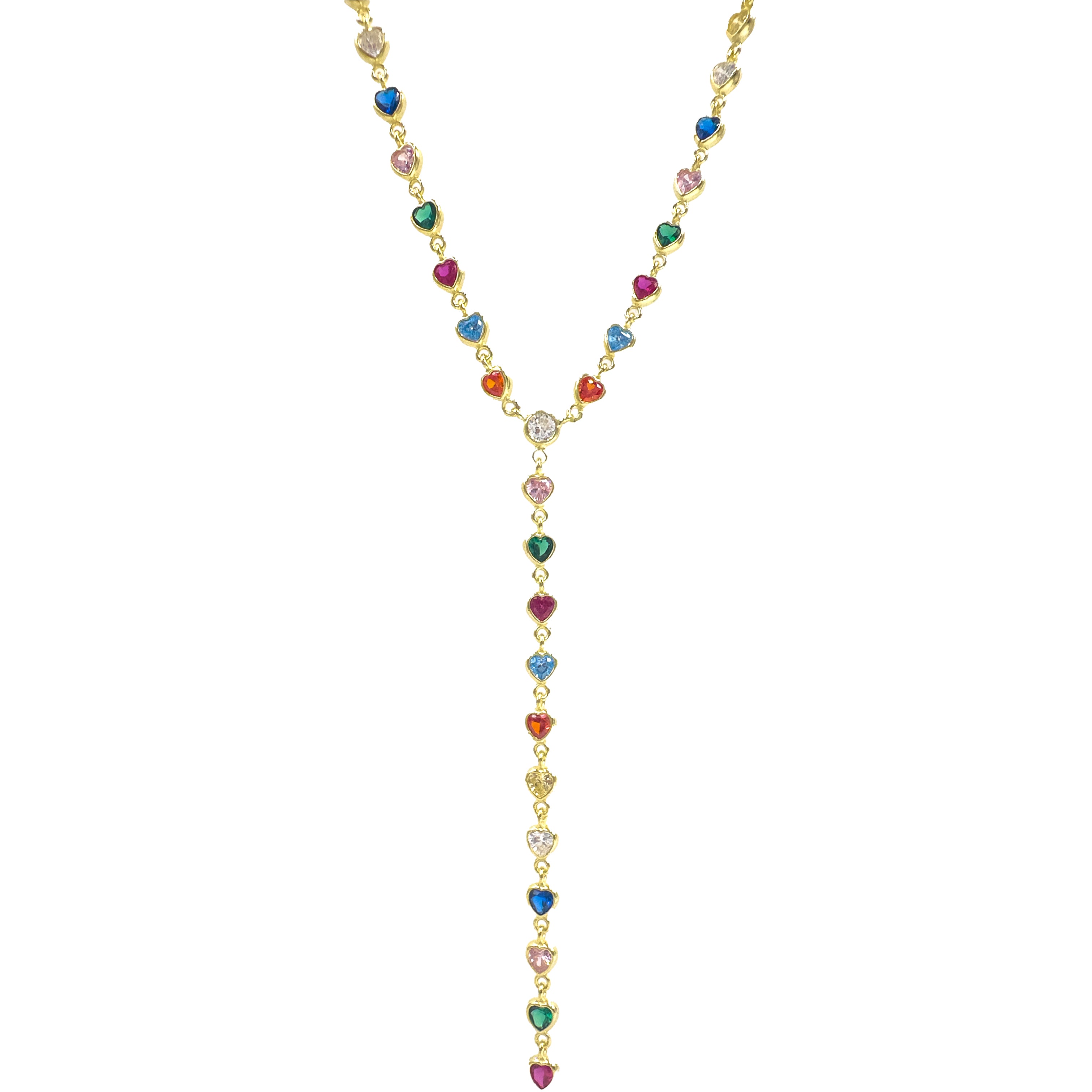 Kalp Model Renkli Taşlı Y Kolye