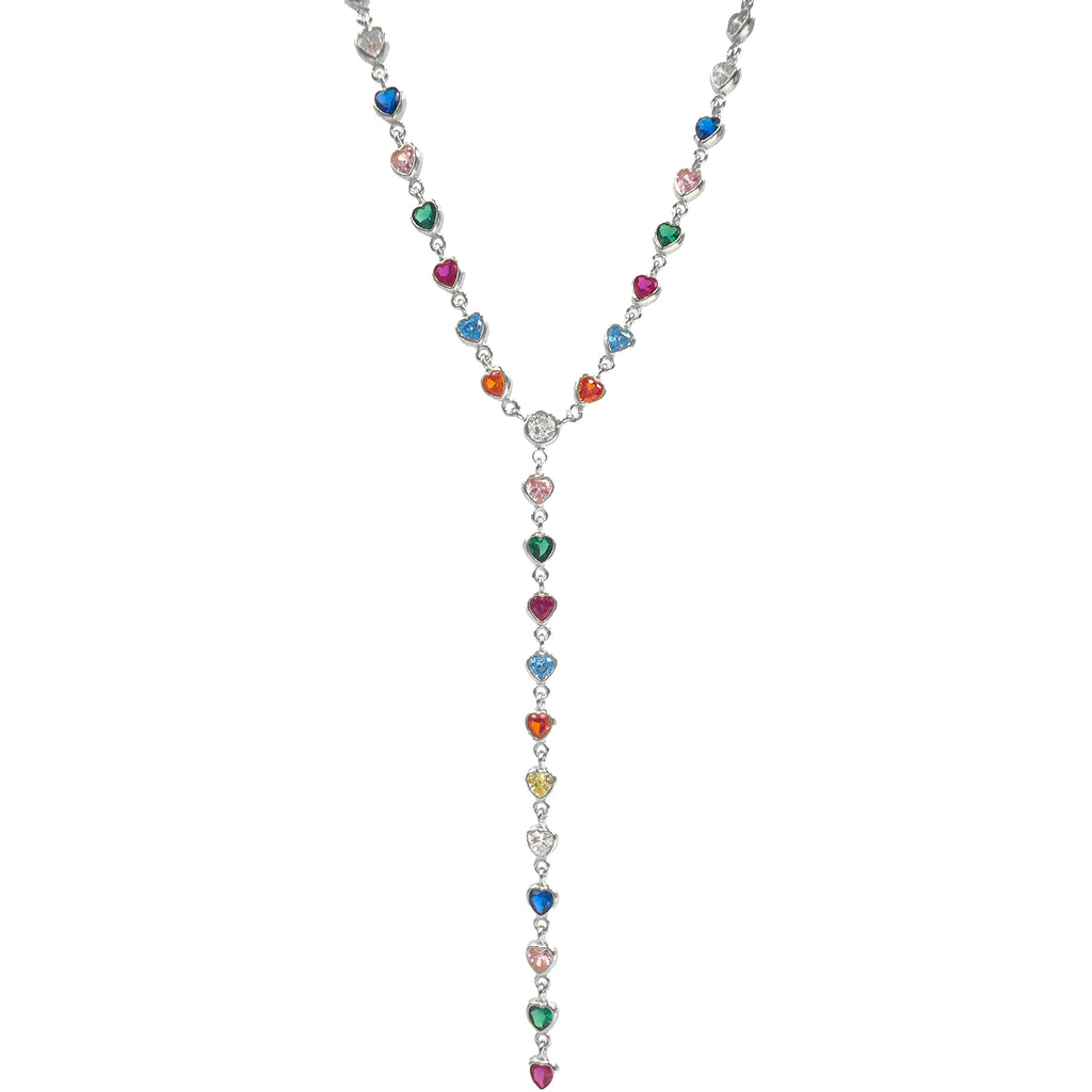 Kalp Model Renkli Taşlı Y Kolye
