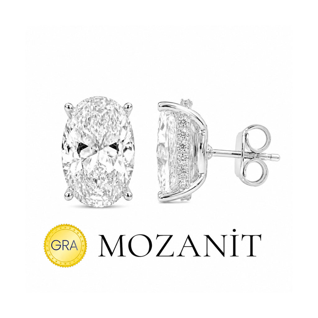 Taşlı Montür Mozanit Oval Küpe