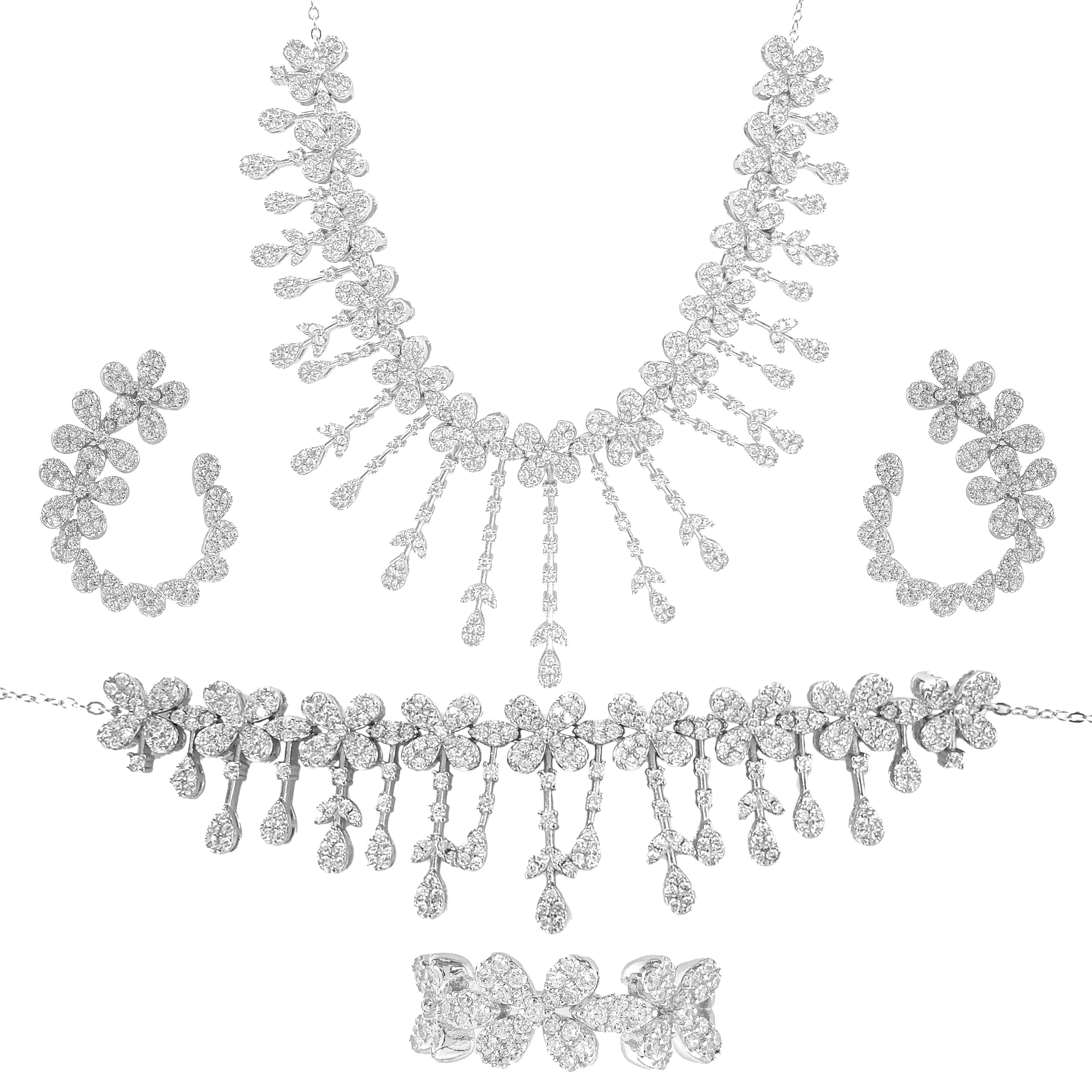 Çiçek Model Sallantılı Taşlı Gece Seti