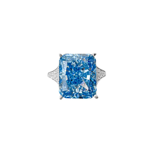 Blue Moissanite Ring with Side Stone