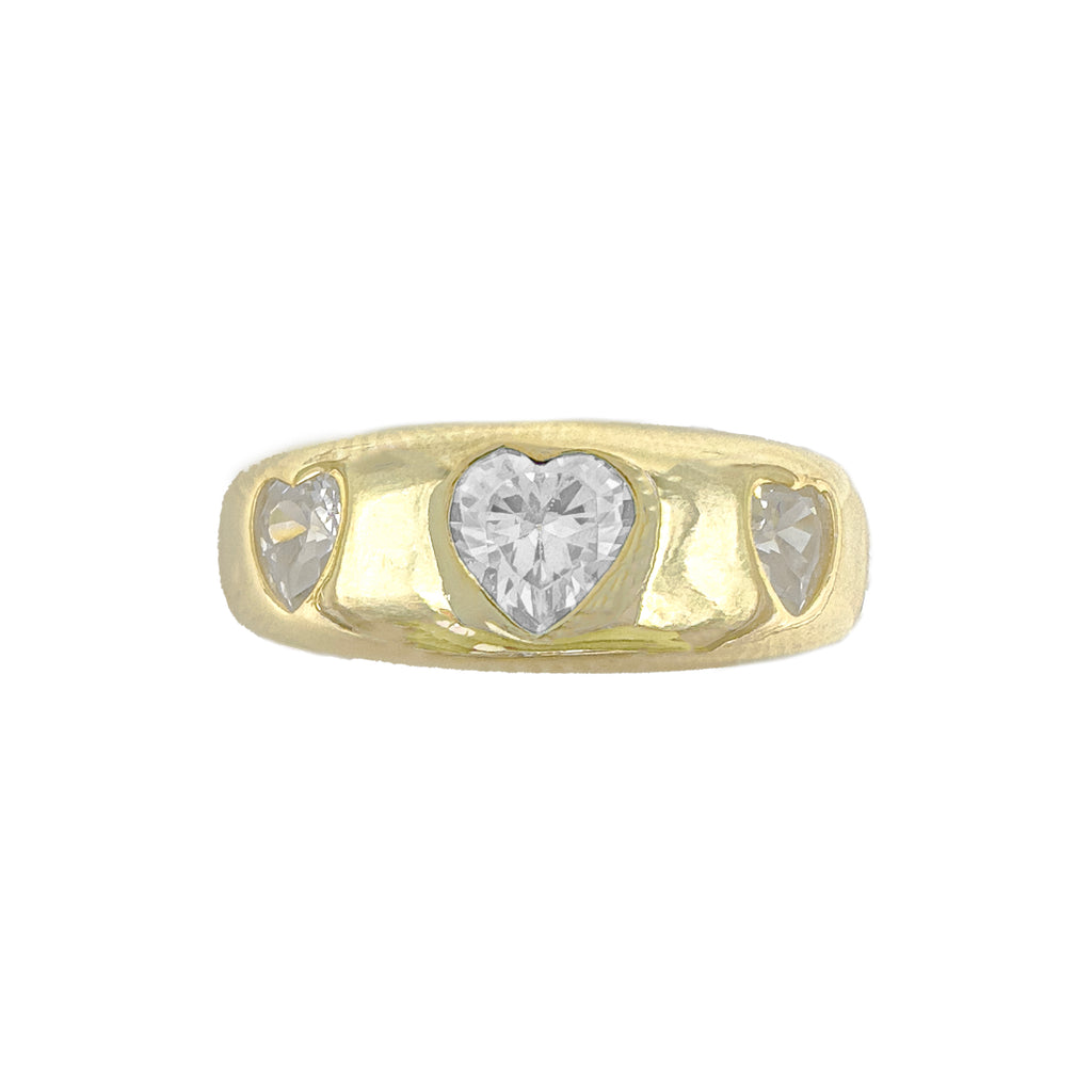 Stone-Embellished Heart Detail Domed Ring