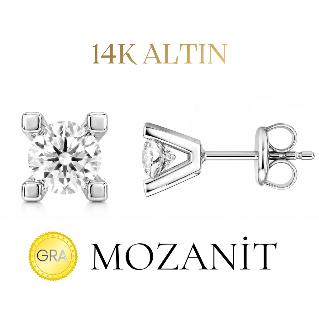 14K 2 Karat Mozanit Tektaş Küpe