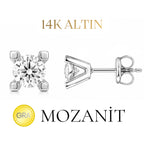 14K 2 Karat Mozanit Tektaş Küpe