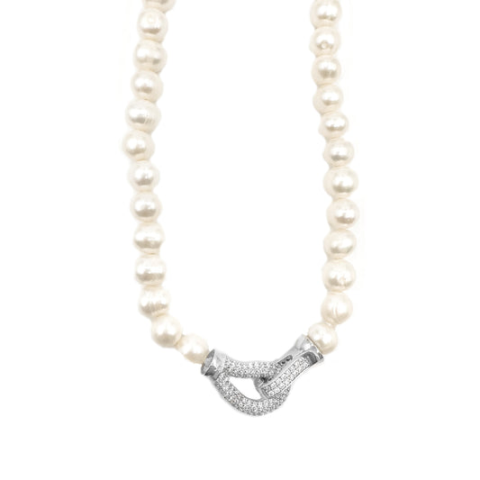 Stone Clip Pearl Necklace