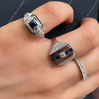 Mavi Kare Taşlı Vintage Yüzük