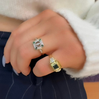 Yeşil Kare Taşlı Vintage Yüzük