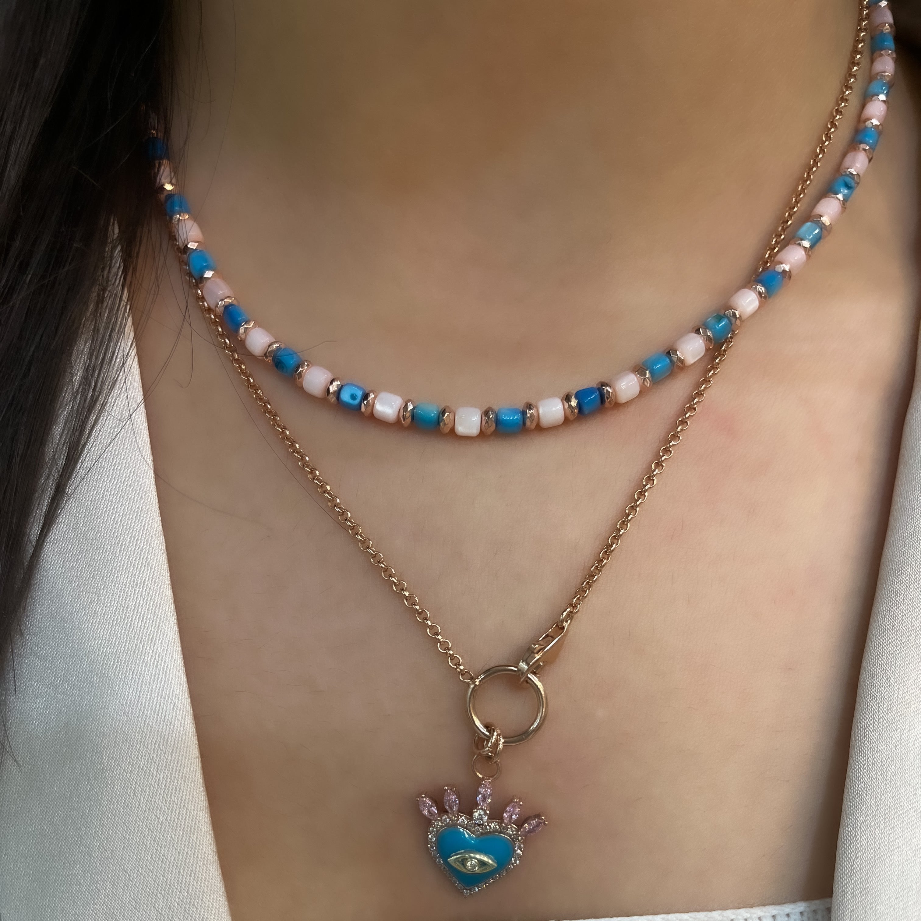 Blau-rosa Naturstein-Halskette