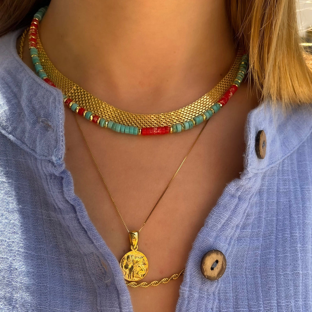 Varasite/Türkis-Naturstein-Halskette