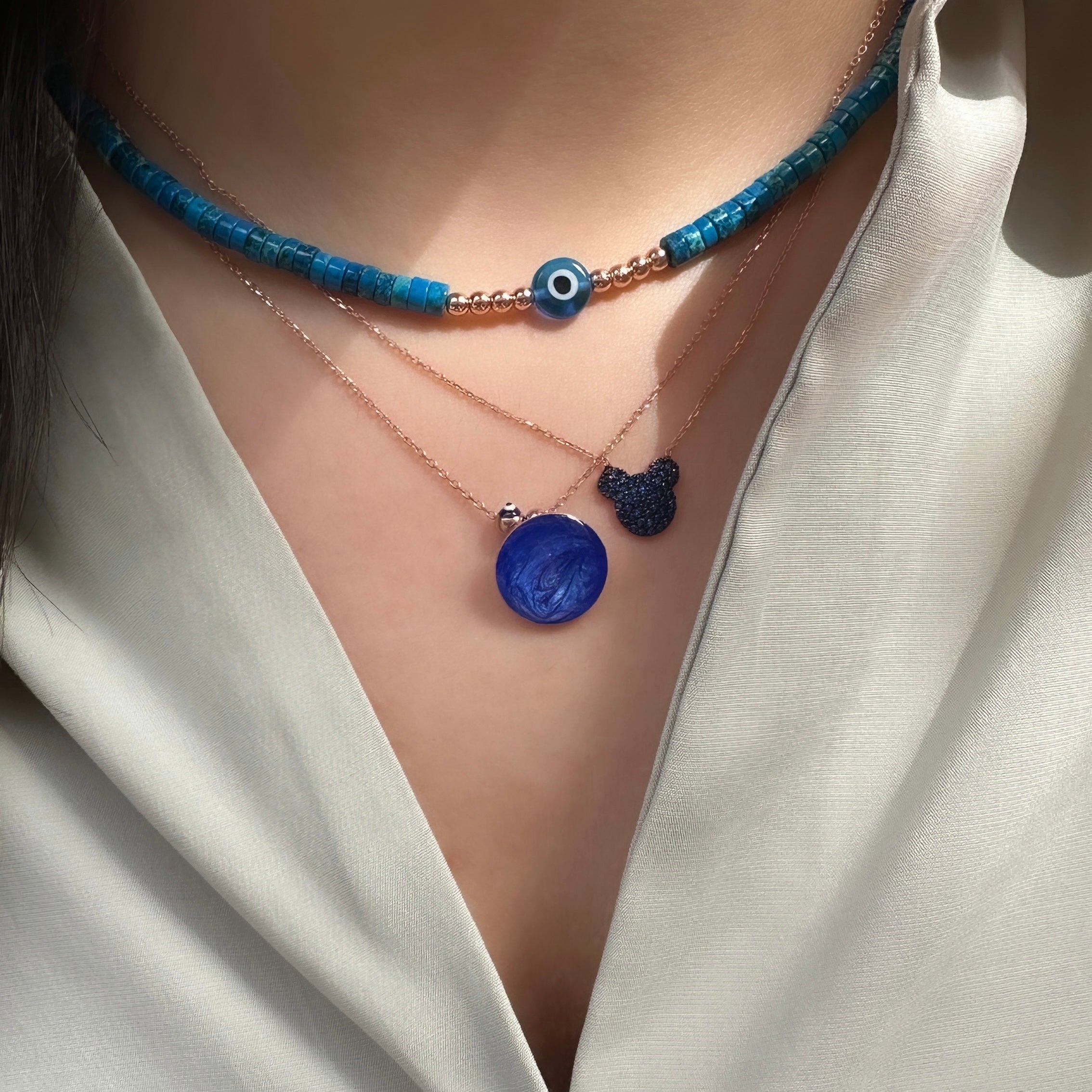 Naturstein-Halskette mit Evil-Eye-Perlen