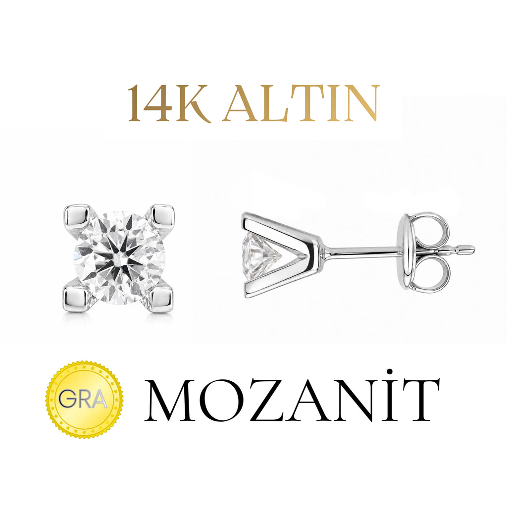 14K 0.80 Karat Mozanit Tektaş Küpe