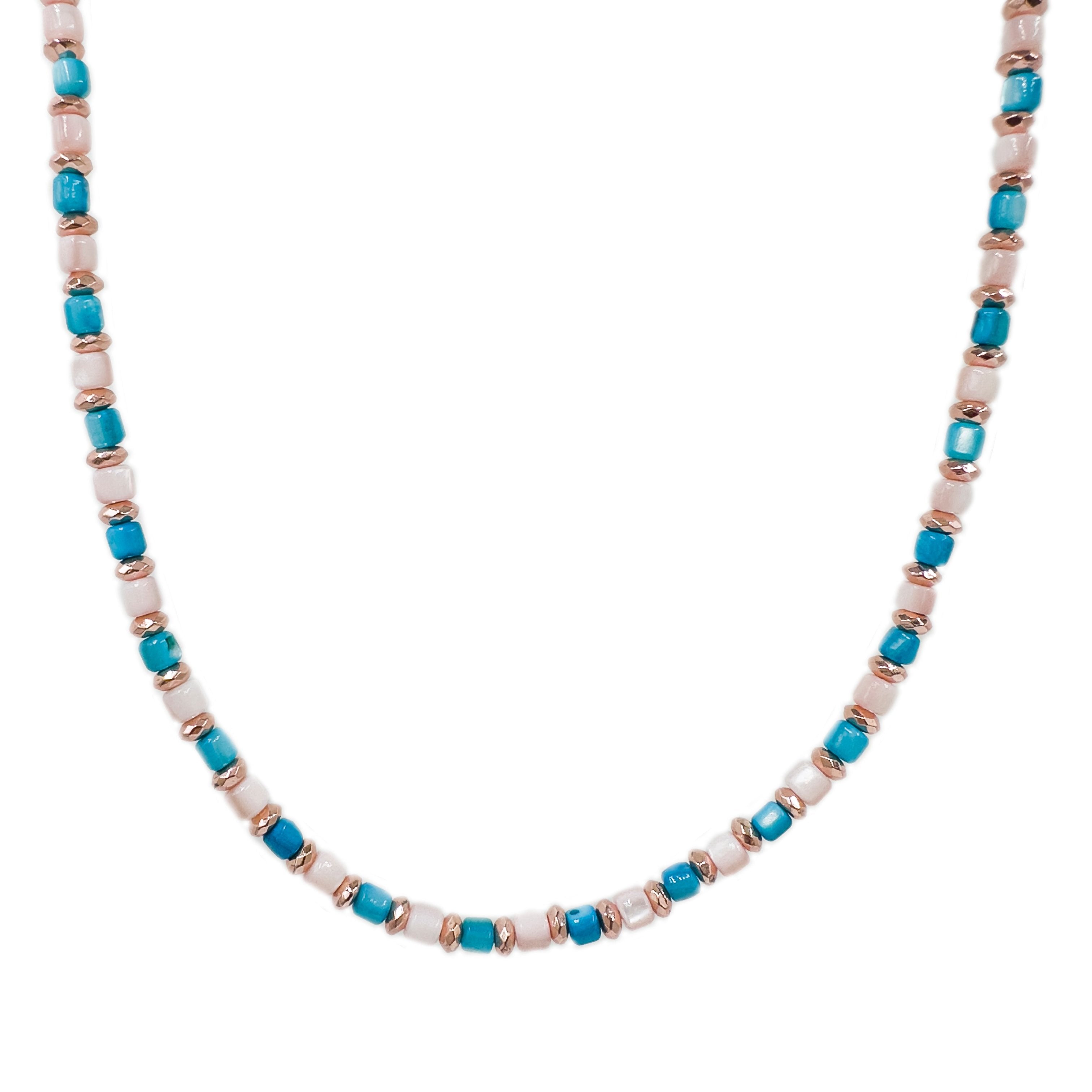 Blau-rosa Naturstein-Halskette