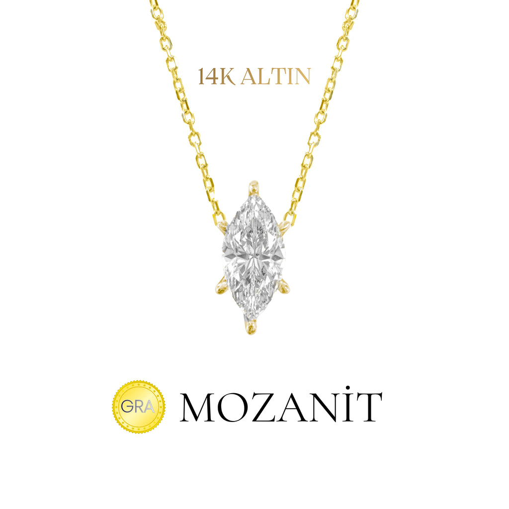 14K Taşlı Montür Mozanit Markiz Kolye
