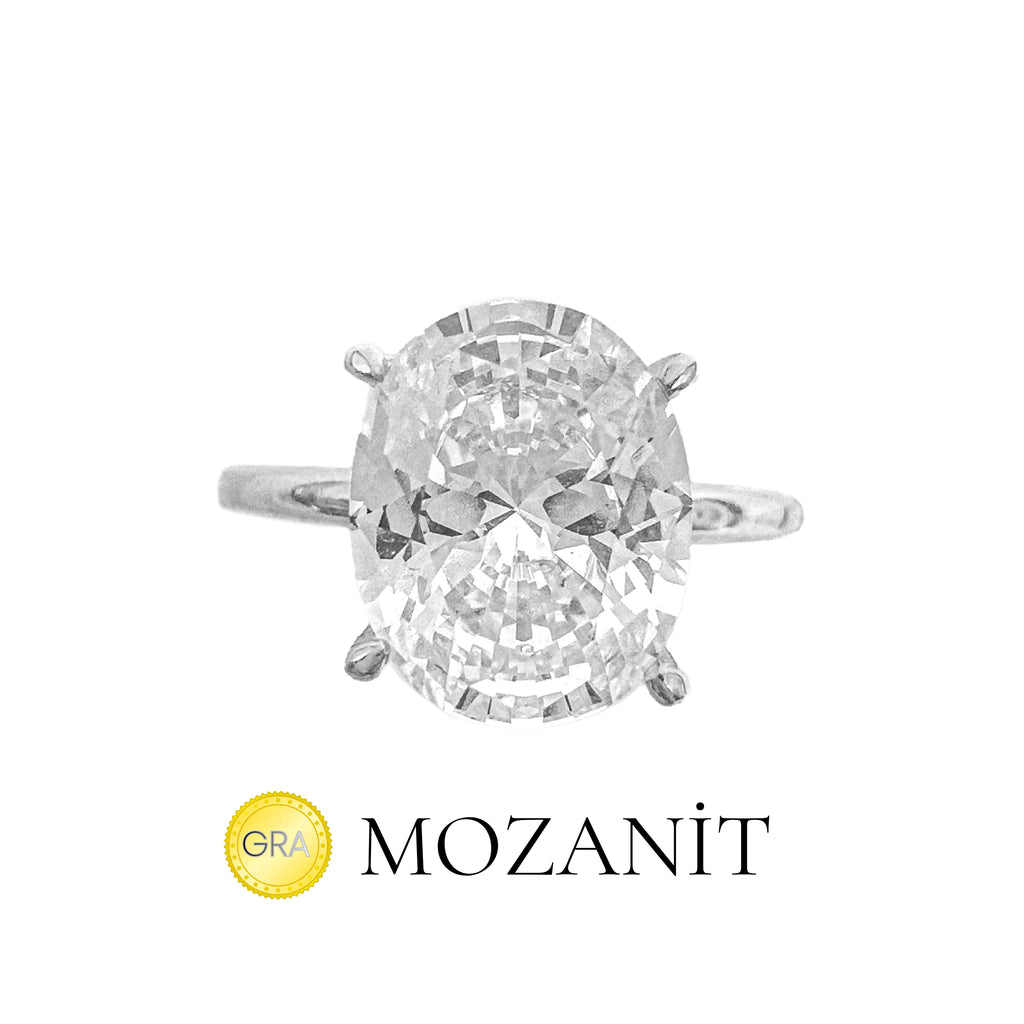 Üç Karat Mozanit Oval Yüzük
