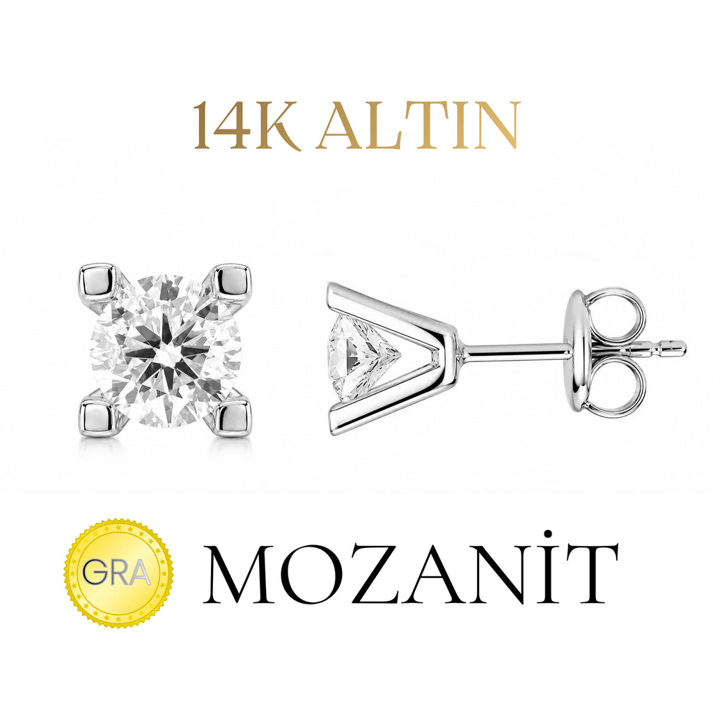 14K 1.20 Karat Mozanit Tektaş Küpe