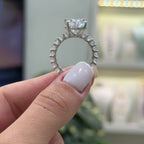 14K Altı Karat Taçlı Mozanit Uzun Oval Tektaş Yüzük