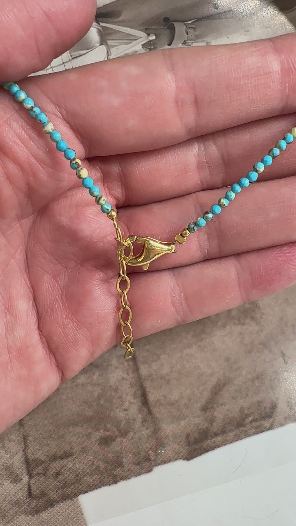 Sedefli Turkuaz Doğal Taş Kolye