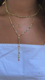 Kalp Model Renkli Taşlı Y Kolye