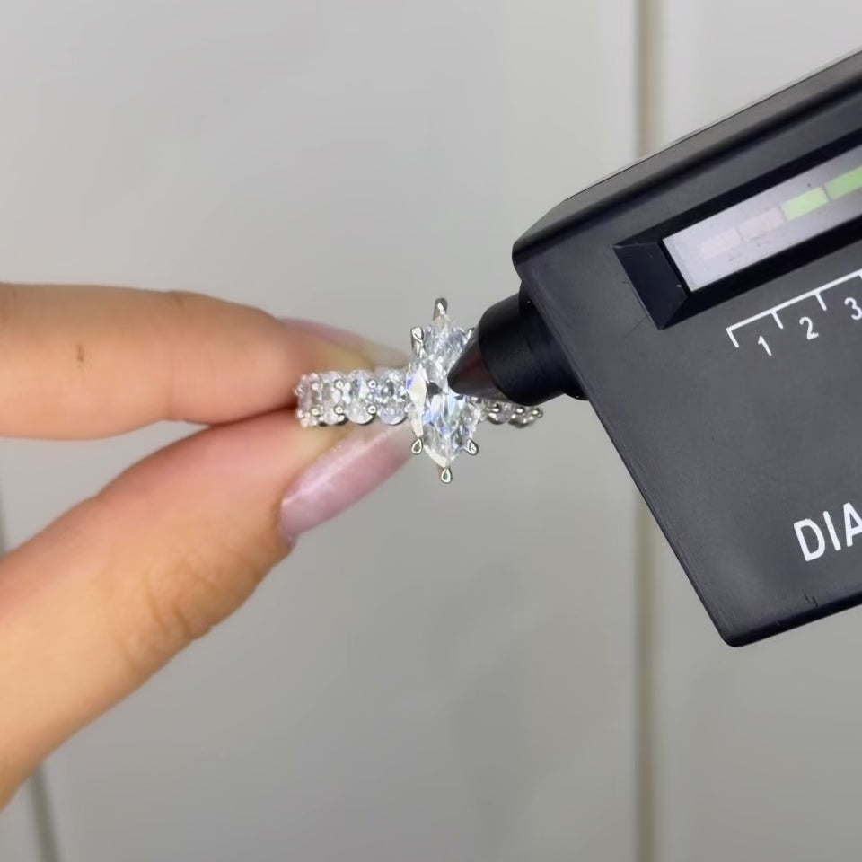 14K Kolu Oval Taşlı Markiz Mozanit Yüzük