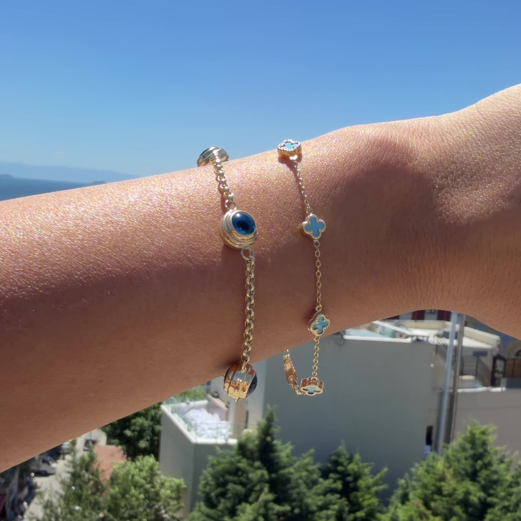 14K Üçlü Nazar Hollow Bileklik