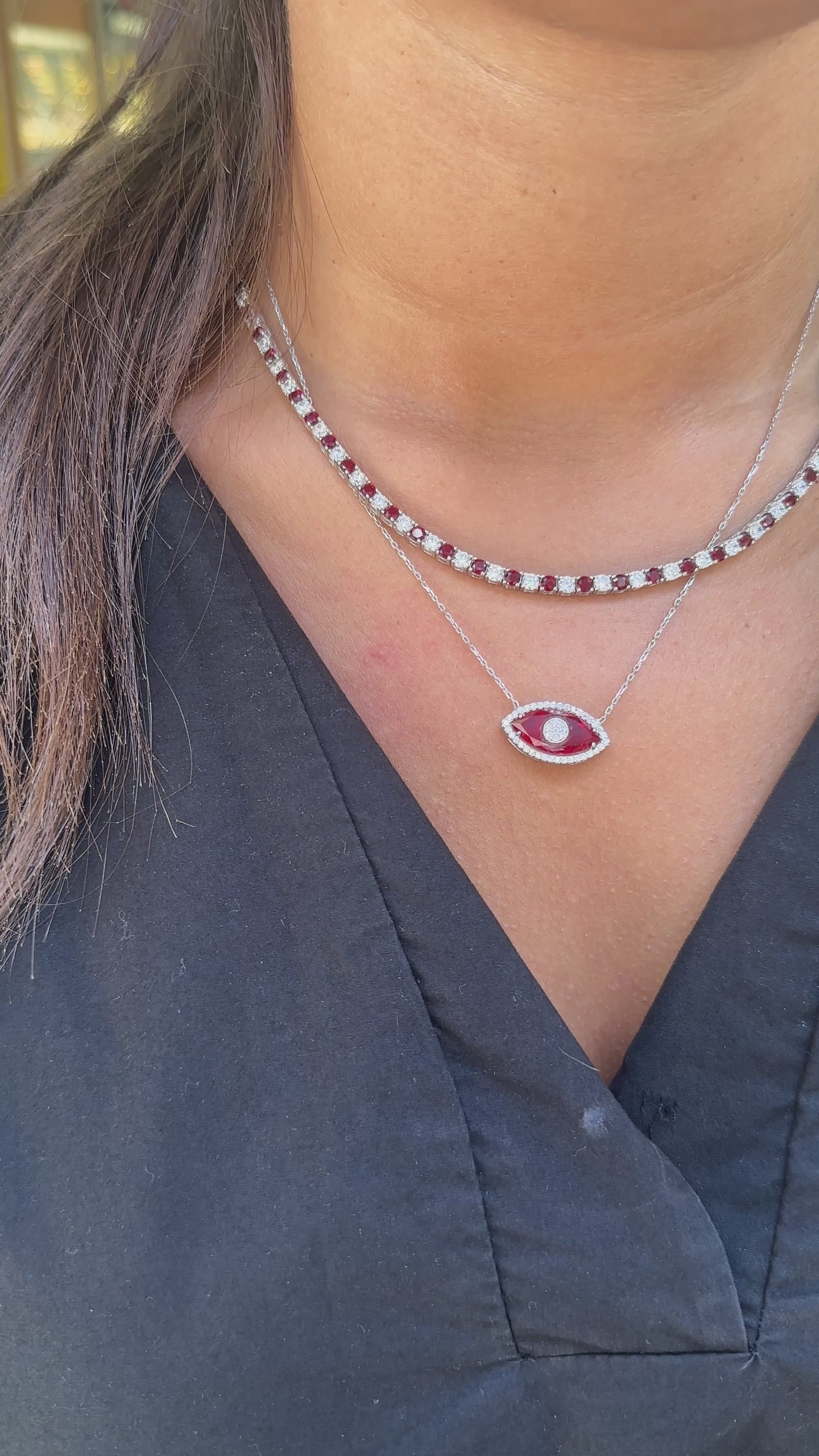 Bordo Renkli Camgöz Kolye