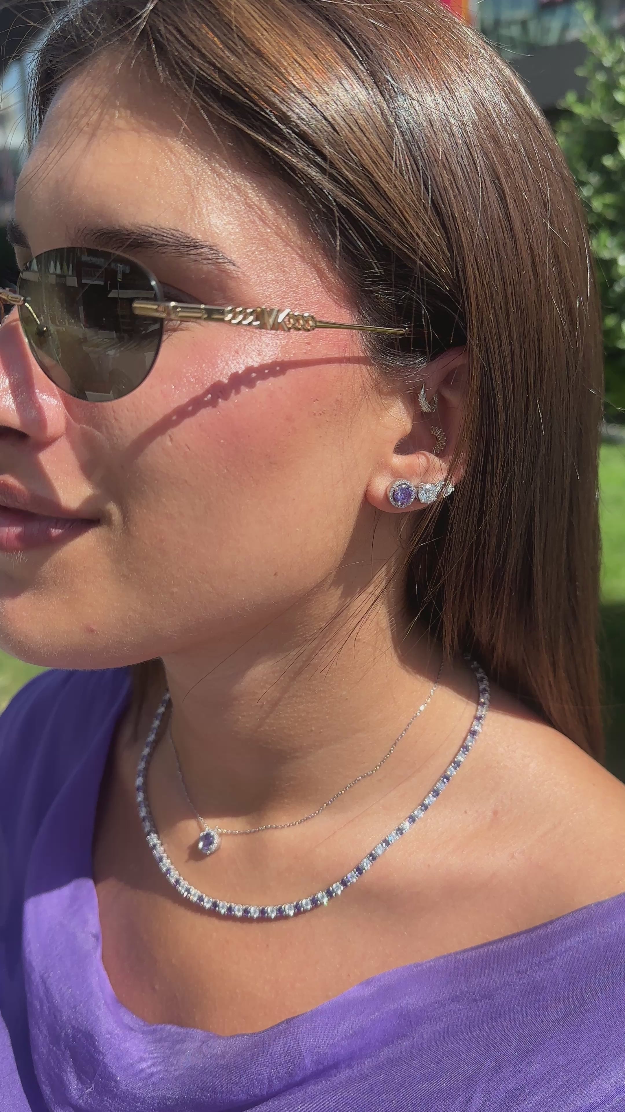 Üç mm Mor Taşlı Suyolu Kolye