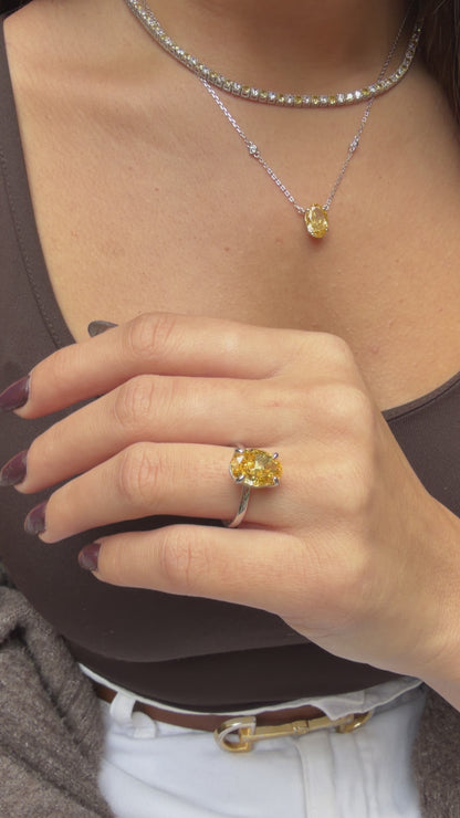 Sarı Ice Cut Taşlı Oval Kesim Yüzük