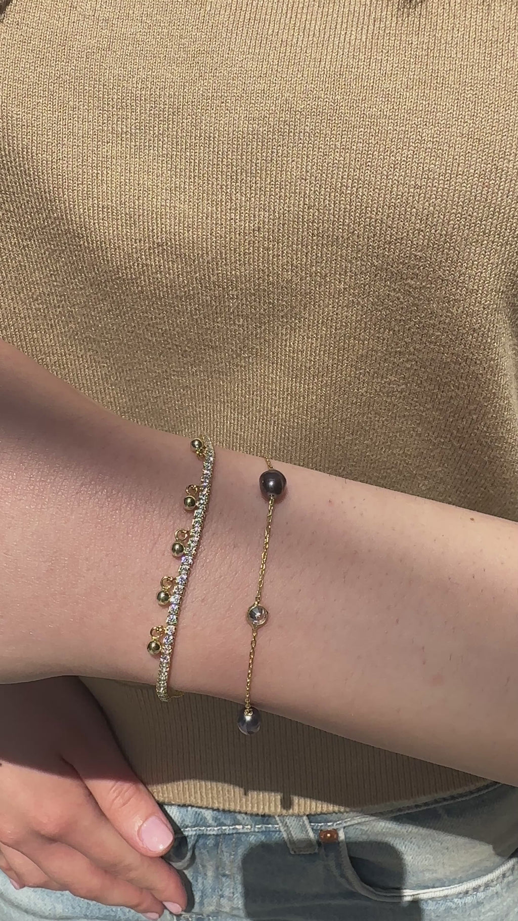 Siyah Taşlı İnci Bileklik