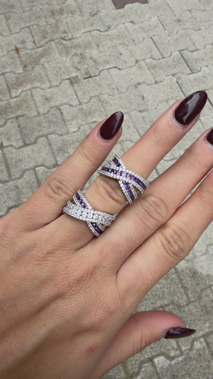 İkili Mor Renkli Çapraz Yüzük