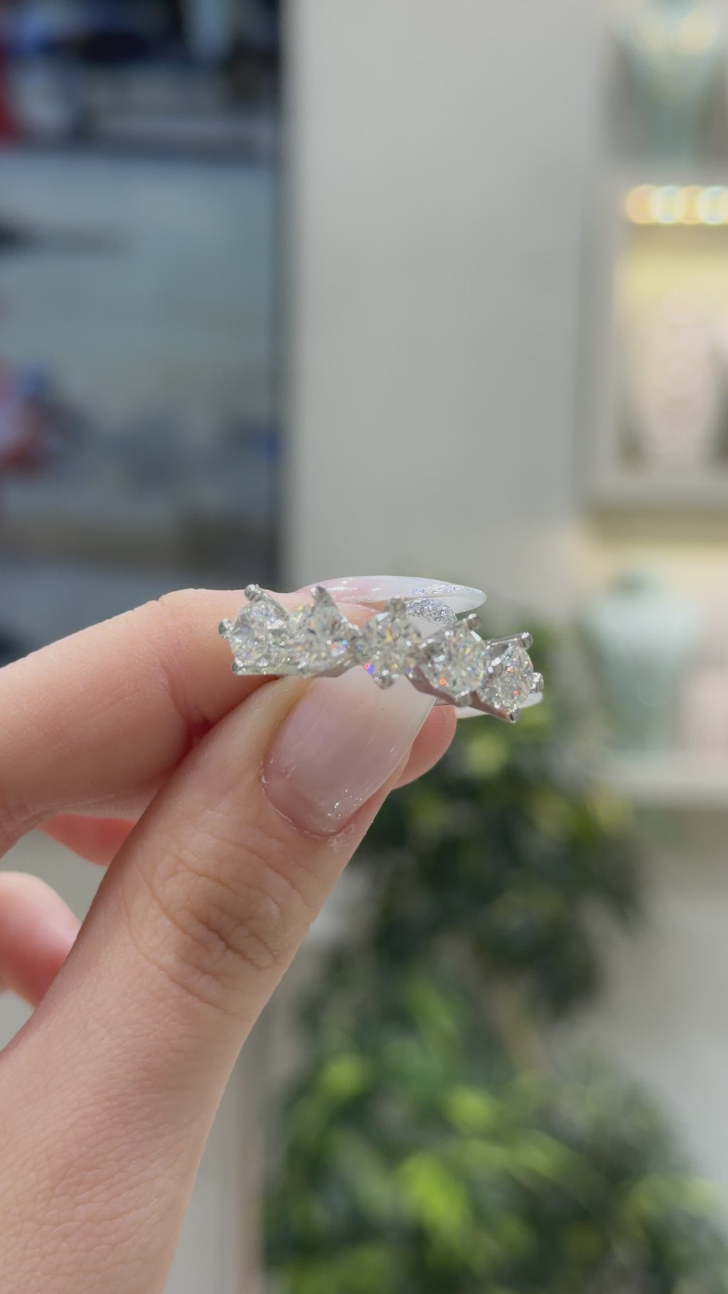14K Three Carat Moissanite Five-Stone Ring