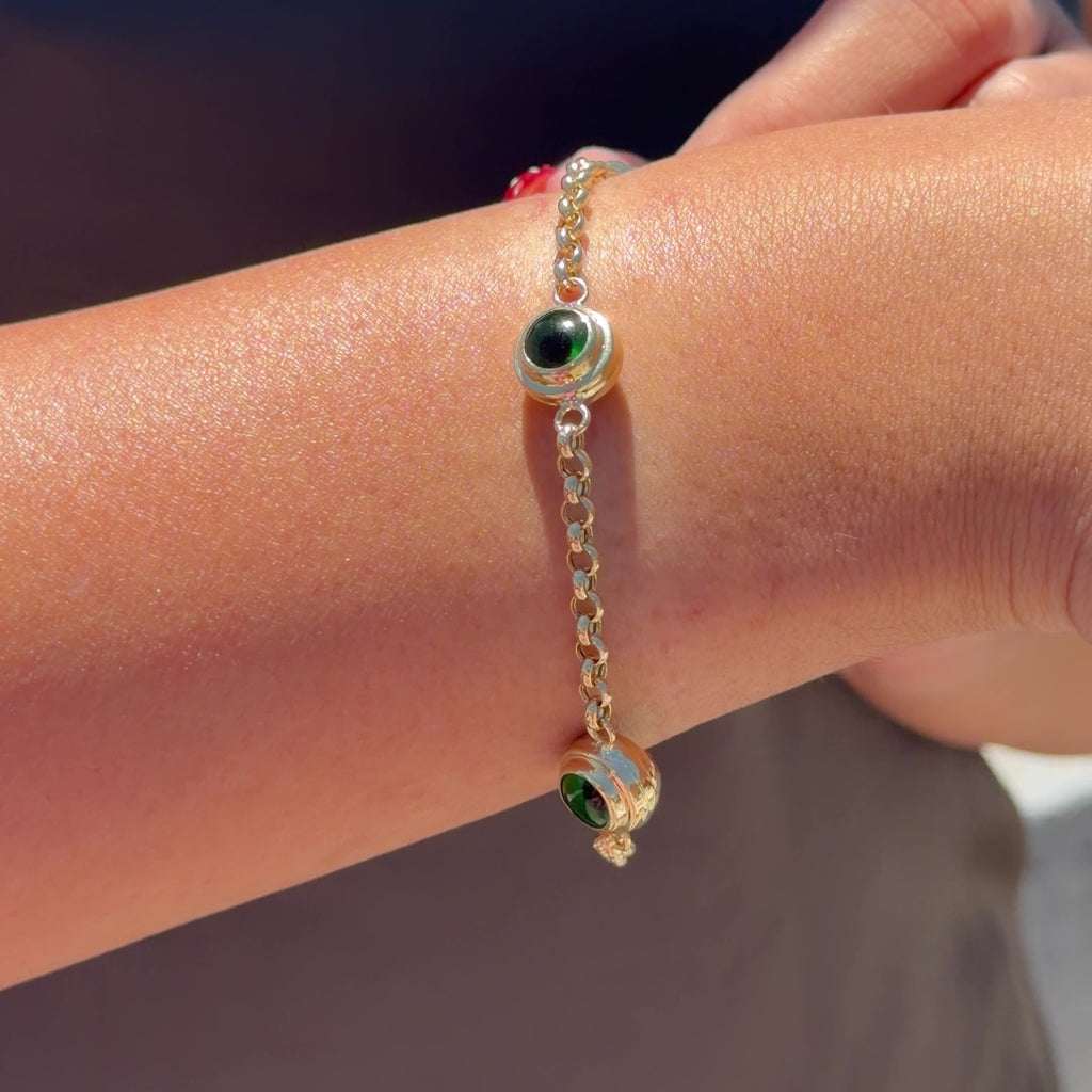 14K Dörtlü Yeşil Nazar Hollow Bileklik