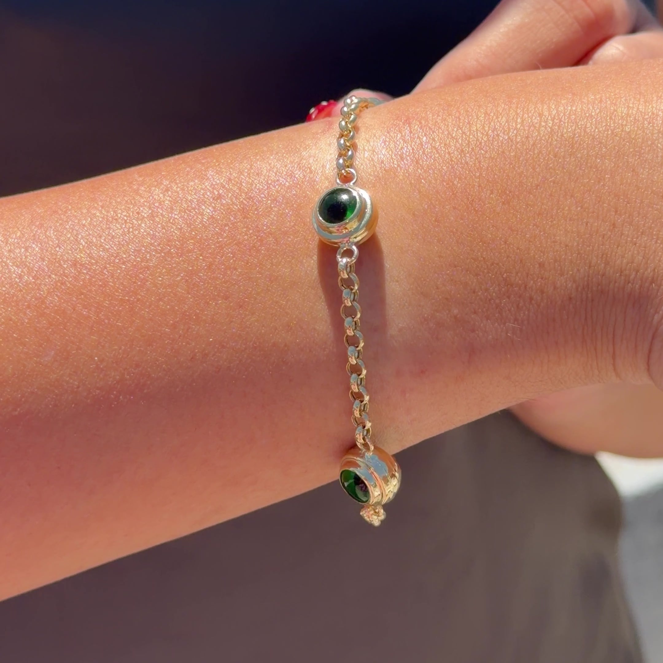 14K Dörtlü Yeşil Nazar Hollow Bileklik