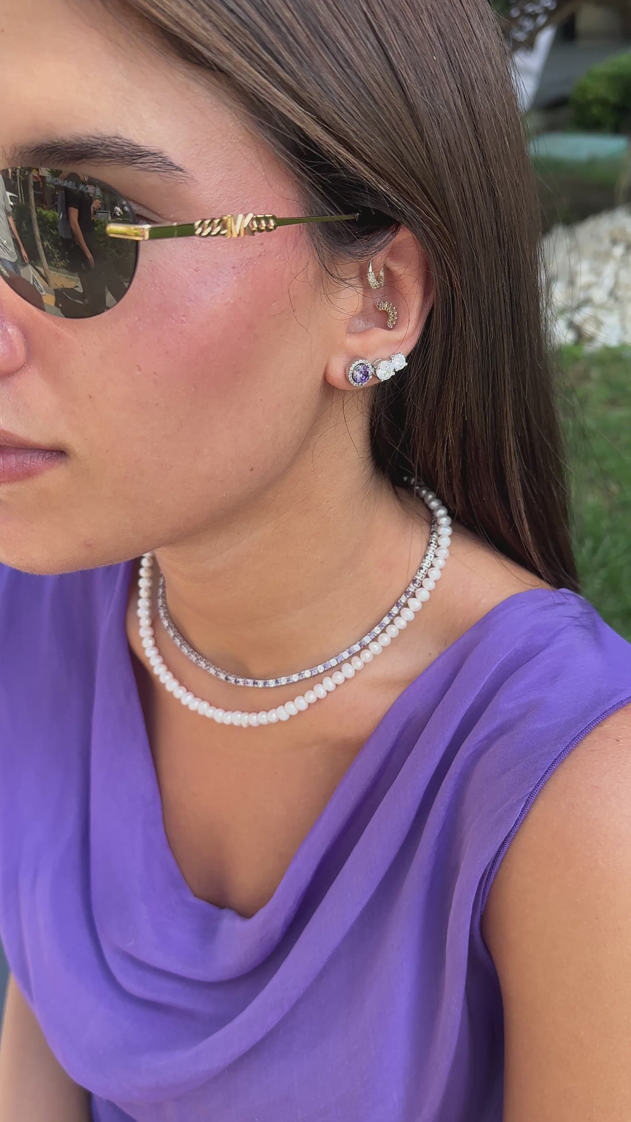 İki buçuk mm Mor Taşlı Suyolu Kolye