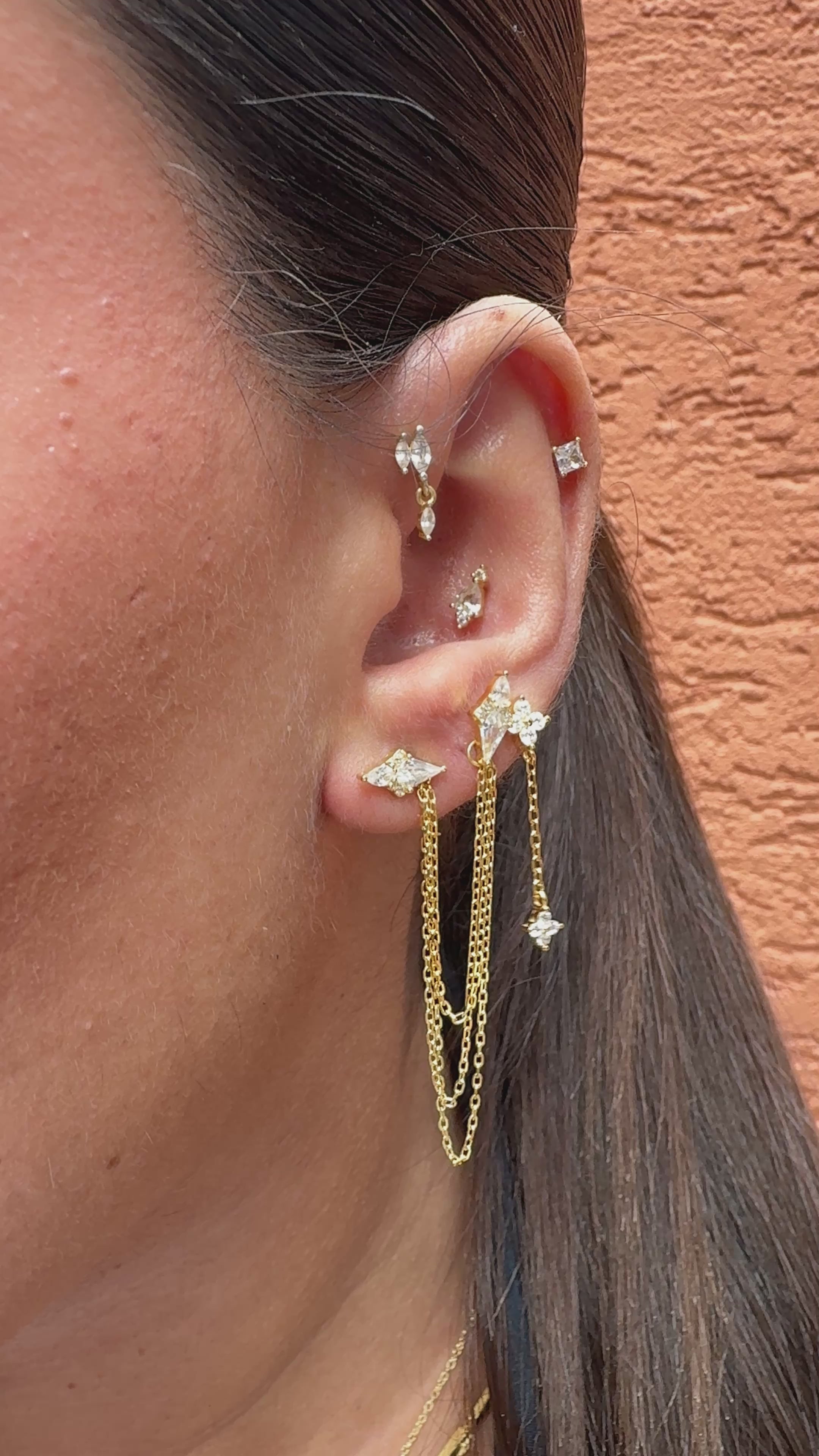 Markiz Taşlı Trio Chain Küpe