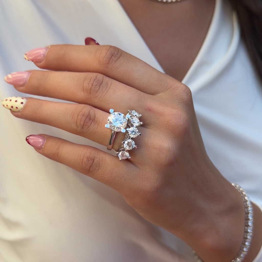 14K Three Carat Moissanite Five-Stone Ring