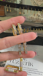 Fuşya Küçük Boy Taşlı Serenay Halka Küpe