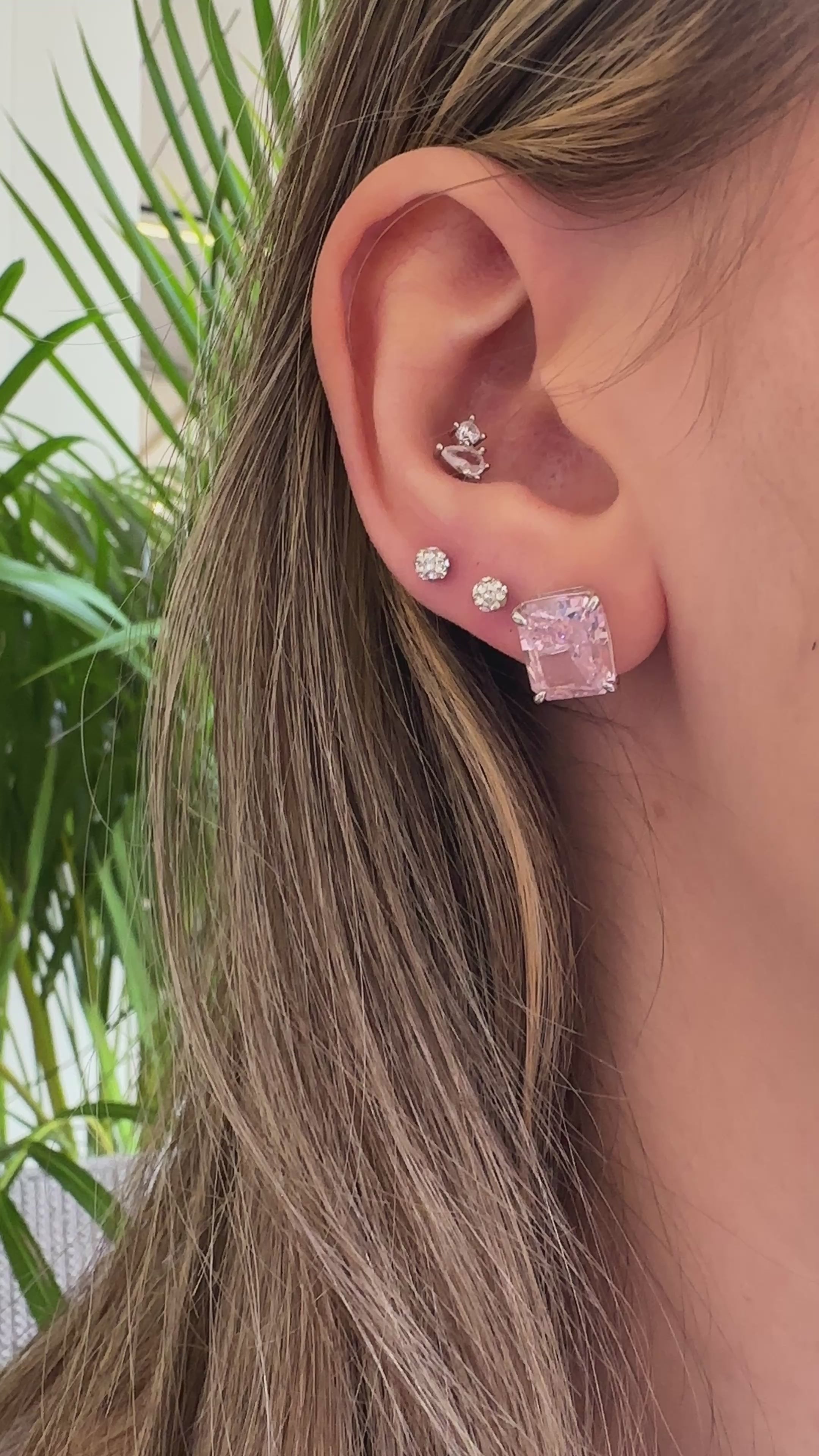 Renkli Taşlı Dikdörtgen Küpe