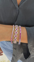 Fuşya Yonca Taşlı Bileklik