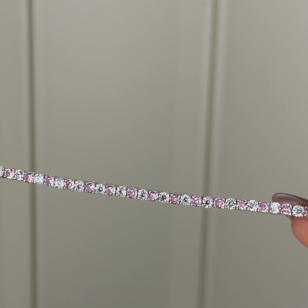 Armband mit 3 mm rosafarbenen Steinen und Wasserfall-Design
