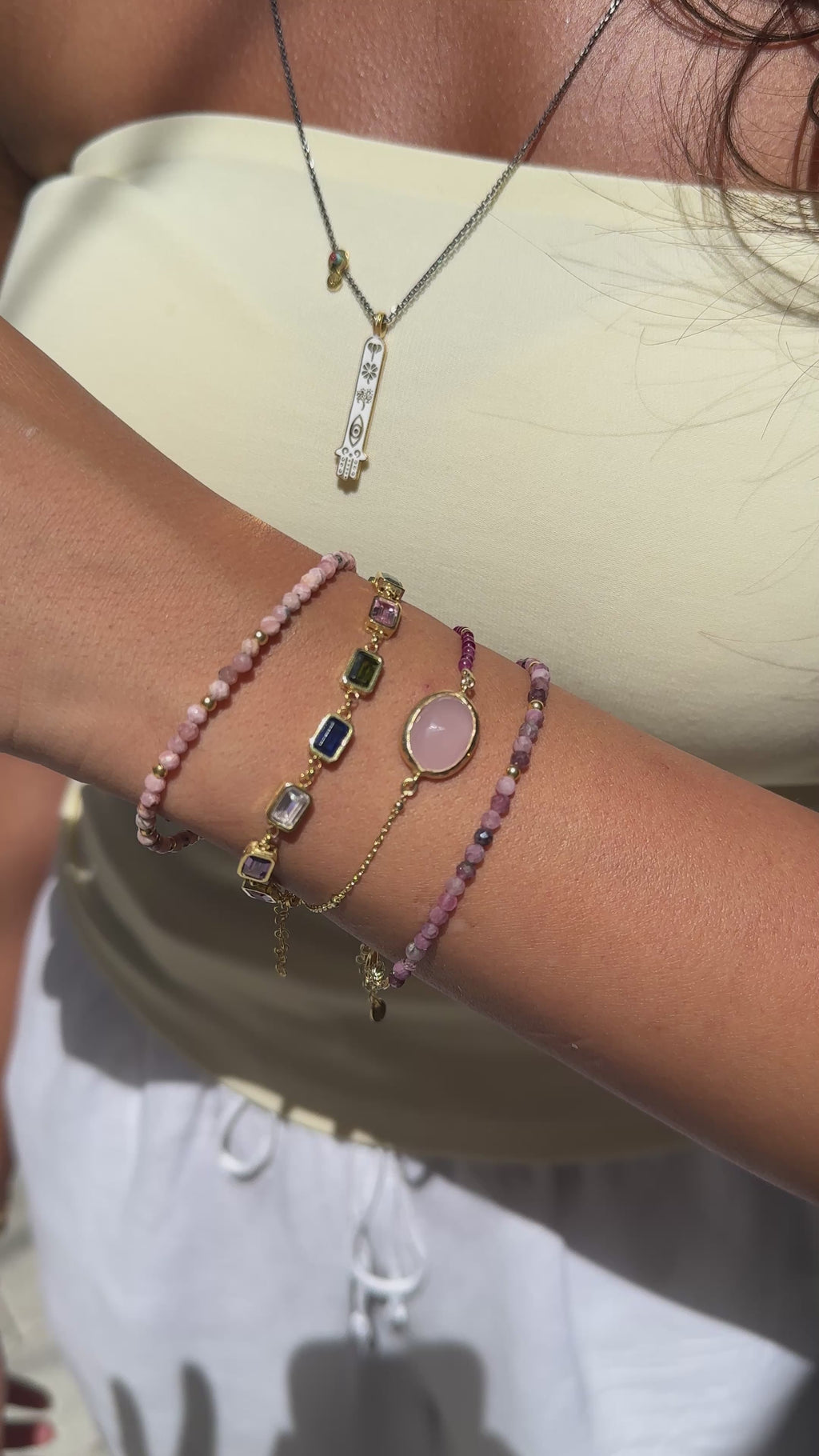 Pembe Taşlı Doğal Taş Bileklik