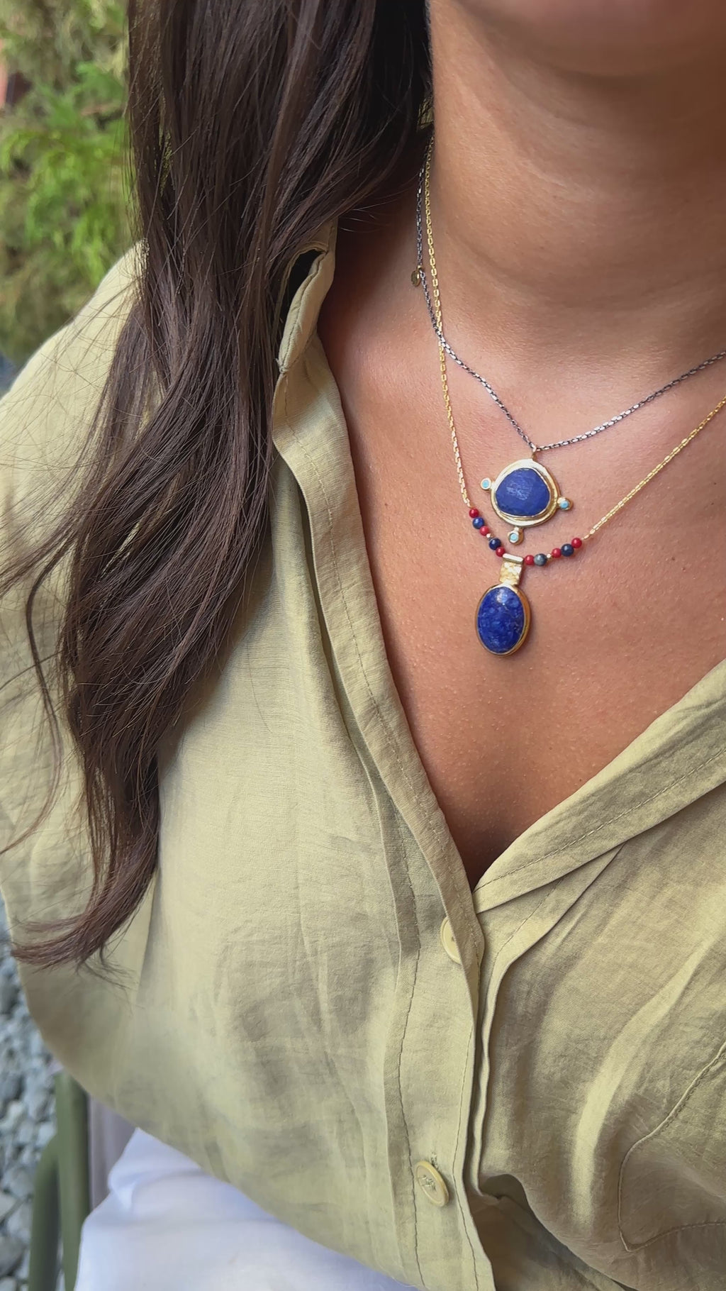 Lapis ve Turkuaz Taşlı Doğal Taş Kolye