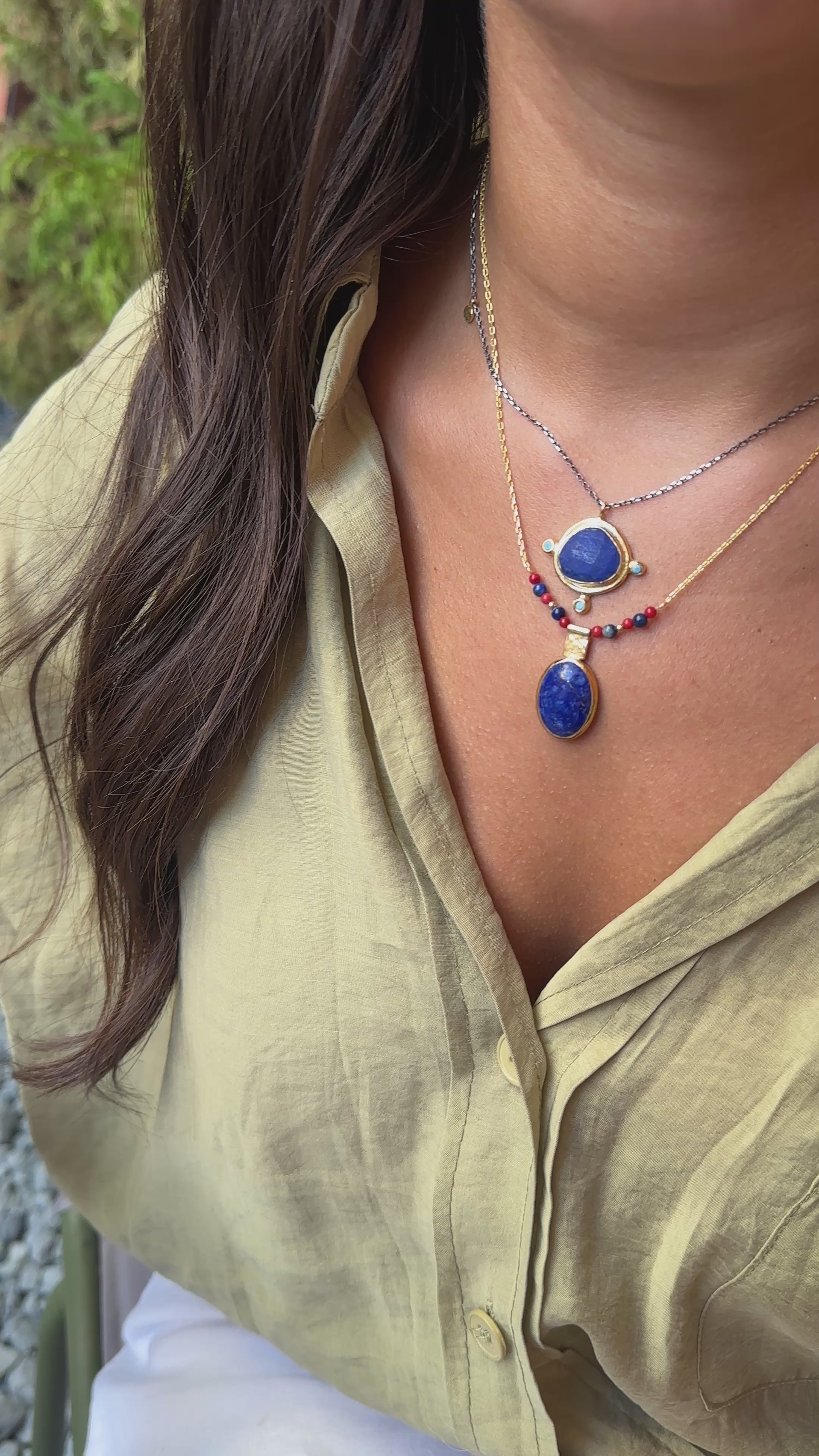 Lapis ve Turkuaz Taşlı Doğal Taş Kolye