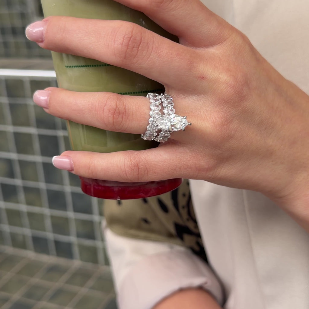 Marquise Moissanite Ring with Oval Stone Arm