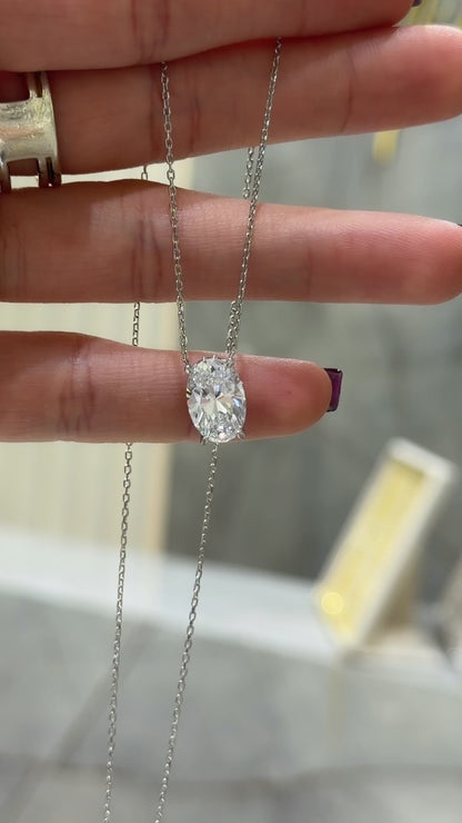 Taşlı Montür Mozanit Oval Kolye