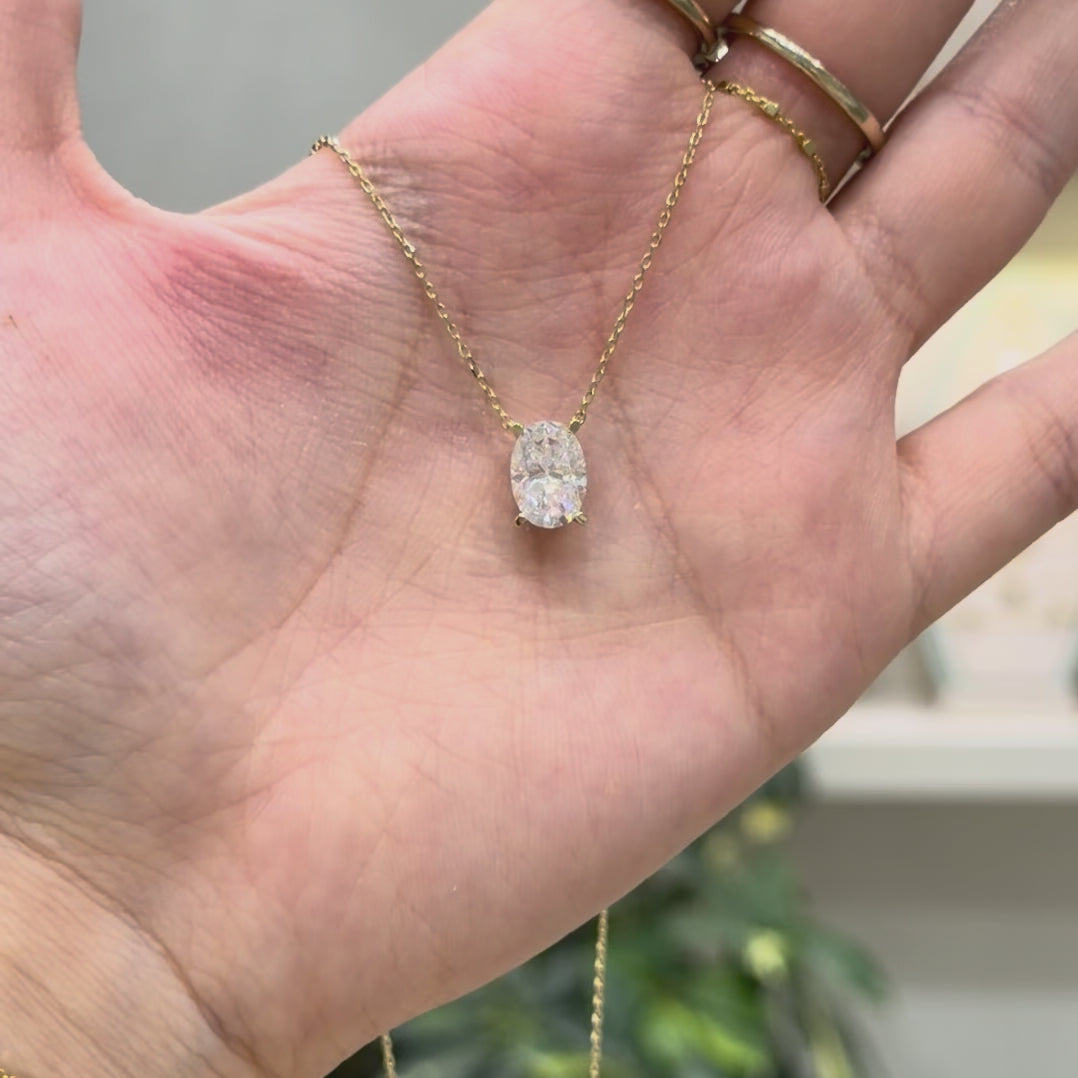 14K İki Karat Mozanit Oval Kolye