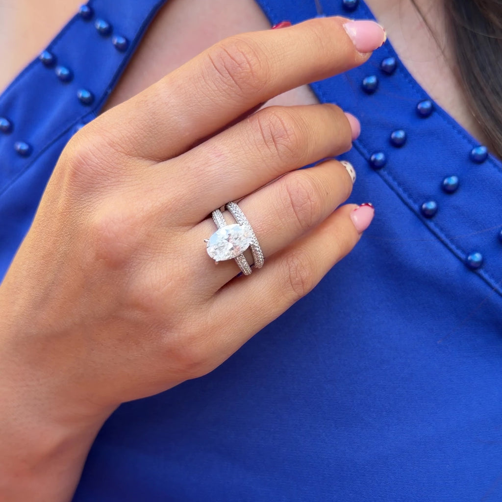 14K Pave Oval Mozanit Yüzük