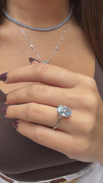 Mavi Ice Cut Taşlı Oval Kesim Kolye