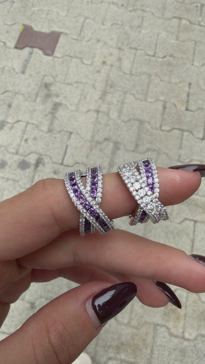 Mor Taşlı Çapraz Yüzük