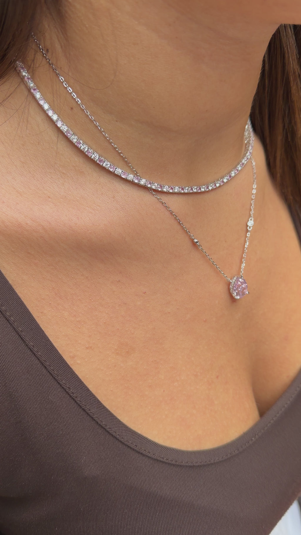 Pink Ice Cut Teardrop Necklace
